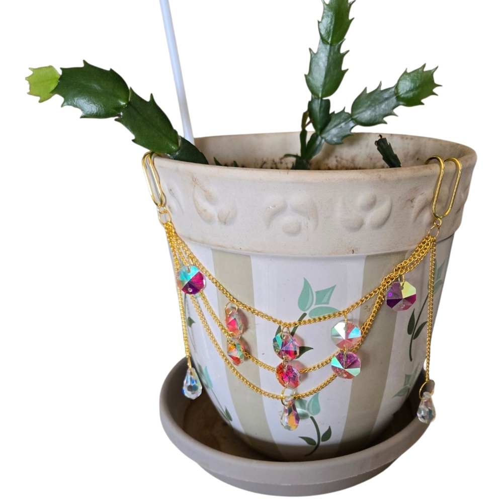 Boho Crystal Plant Pot Suncatcher • Handmade Sunlight Decor. 228 - Picture 1 of 4